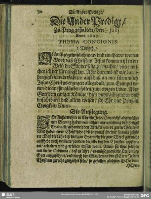 Die Ander Predigt, Zu Prag gehalten, den I./ II. Julij Anno 1607