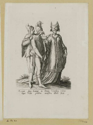 Zwei komische Männer und eine Frau, Blatt 9 der Folge "Mascarades"