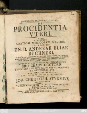 Dissertatio Inavgvralis De Procidentia Vteri