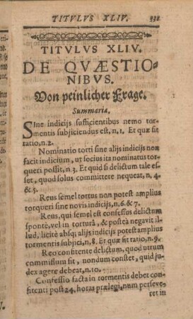 Titvlvs XLIV. De Qvaestionibvs. Von peinlicher Frage.