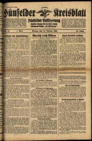 Erste Ausgabe vom Montag, den 13. Februar 1939.