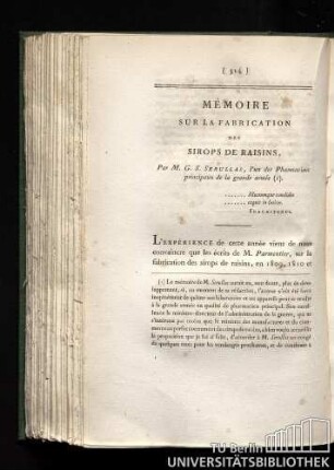 Mémoire sur la fabrication des sirops de raisins