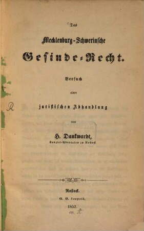 Das Mecklenburg-Schwerinsche Gesinde-Recht