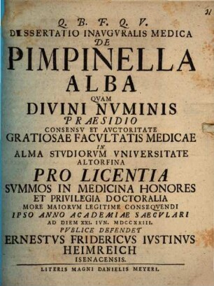 Diss. inaug. med. de pimpinella alba