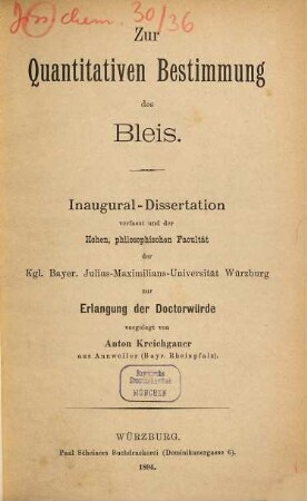 Zur quantitativen Bestimmung des Bleis