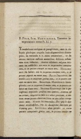 [VII. D. Frid. Sam. Winterberg Tentamen interpretationis novae Ps. LI. 7.