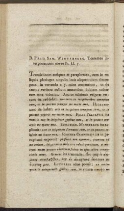 [VII. D. Frid. Sam. Winterberg Tentamen interpretationis novae Ps. LI. 7.
