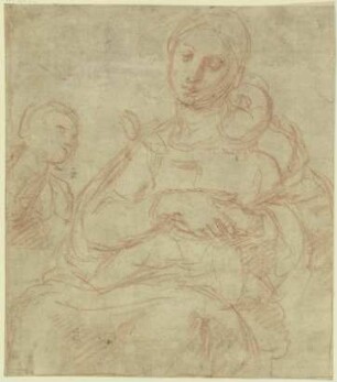 Madonna mit Kind und einem Heiligen in der Anbetung