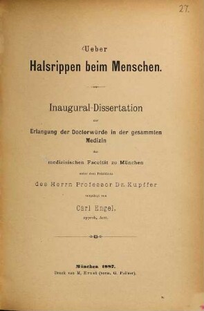 Über Halsrippen beim Menschen : Inaug.-Dissert.