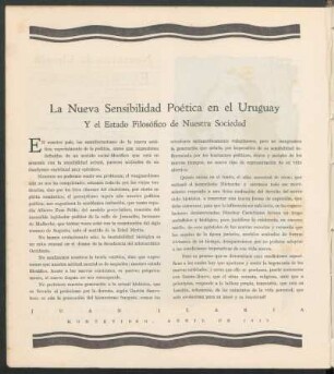 La Nueva Sensibilidad Poética en el Uruguay y el Estado Filosófico de Nuestra Sociedad