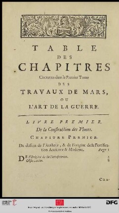 Table des chapitres