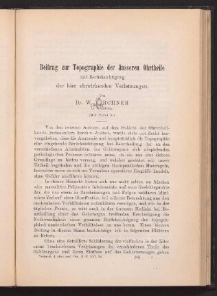 Beitrag zur Topographie der äusseren Ohrtheile mit Berücksichtigung der hier einwirkenden Verletzungen