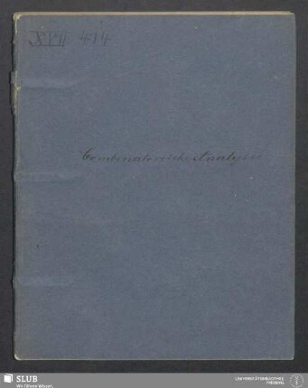 Combinatorische Analysis - XVII 414 8. (3) : nach den Vorträgen des Schulraths Uhde : Wintersem. 1856/57