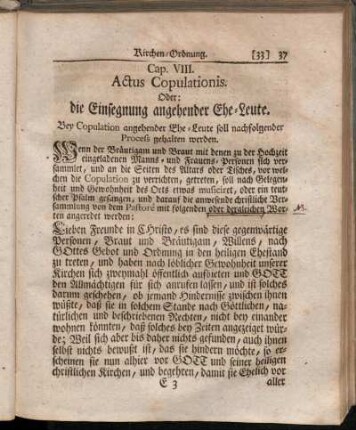 Cap. VIII. Actus Copulationis. Oder: die Einsegnung angehender Ehe-Leute.