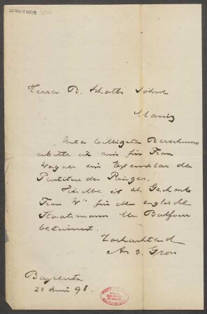 Brief an B. Schott's Söhne : 28.06.1898