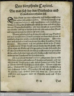 Das vierzehende Capittel. Wie man sich bey den Sterbenden und Gestorbenen verhalten soll
