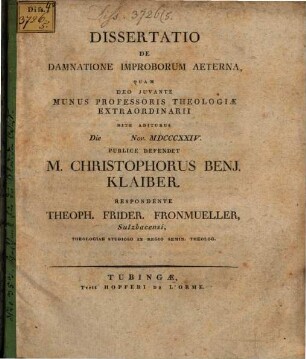 Diss. de damnatione improborum aeterna