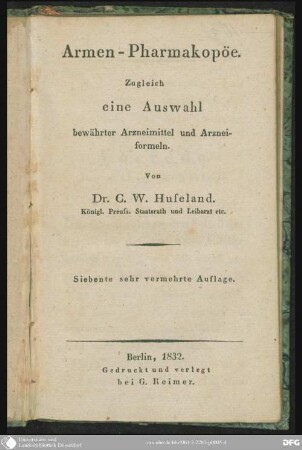 Armen-Pharmakopöe : Zugleich eine Auswahl bewährter Arzneimittel und Arzneiformeln
