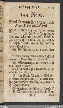 144. Reys. Von Ulm nach Heydelberg, und Franckfurt am Mayn