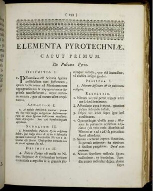 Elementa Pyrotechniae. Caput Primum De Pulvere Pyrio.