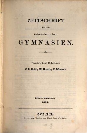 Zeitschrift für die österreichischen Gymnasien, 10. 1859
