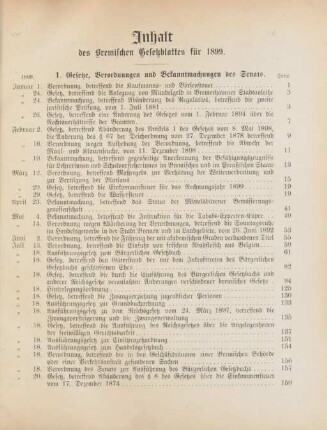 Inhalt des Bremischen Gesetzblattes für 1899