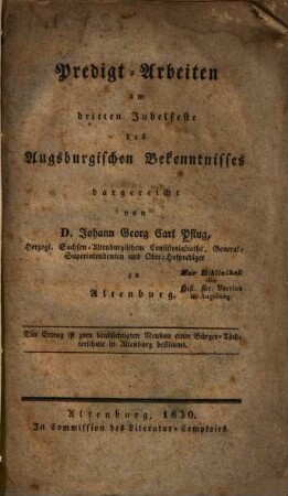Predigt-Arbeiten am dritten Jubelfeste des Augsburgischen Bekenntnisses