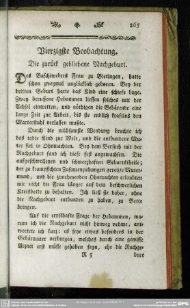 Vierzigste Beobachtung. Die zurück gebliebene Nachgeburt
