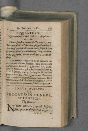 Locus Octavus De Peccato in genere, et in Specie.