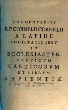 Commentarii In Ecclesiasten
