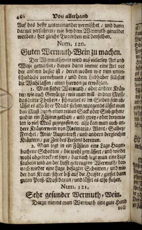 Num. 121. Sehr gesunder Wermuth-Wein - Num. 192. Malvasier zu machen