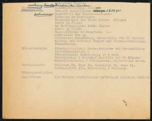 Stadttheater, Brünn: Schriftstück zum Fragebogen für das Handbuch »Das Deutsche Theater«
