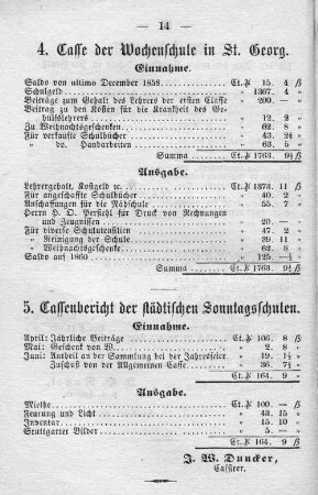 5. Cassenbericht der städtischen Sonntagsschulen.