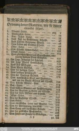 Ordnung derer Materien, wie sie hinter einander folgen.