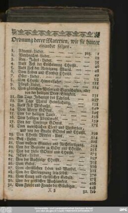 Ordnung derer Materien, wie sie hinter einander folgen.