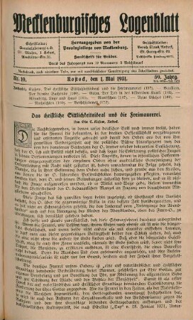 Nr. 10. Rostock, den 1. Mai 1931. 59. Jahrg.