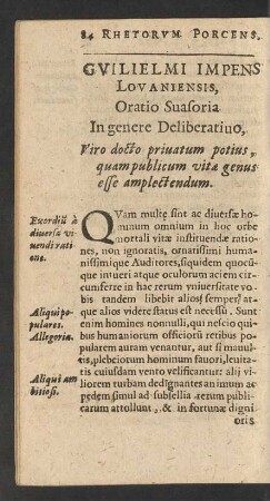 Guilielmi Impens Lovaniensis, Oratio Susoria In genere Deliberativo ...