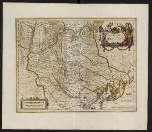 Karte vom Territorium Treviglio, ca. 1:230 000, kolorierter Kupferstich, 1645 : Territorio Trevigiano. - [Ca. 1:230.000]. - [Amsterdam] : Ioannes Ianssonius, [1645]. - 1 Kt : Kupferst ; 46 x 35 cm. - Maßstab in graph. Form (Milliaria Italica communia, Milliaria Germanica communia)