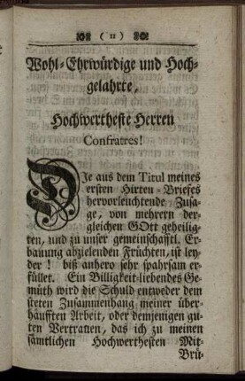 Wohl - Ehrwürdige und Hochgelahrte, Hochwertheste Herren Confratres!
