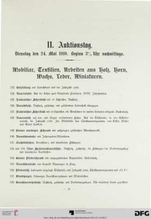 Mobiliar, Textilien, Arbeiten aus Holz, Horn, Wachs, Leder, Miniaturen (Nr. 123-248)