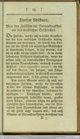 Fünfter Abschnitt. Von den Zufällen der Nervenkrankheiten des weiblichen Geschlechts