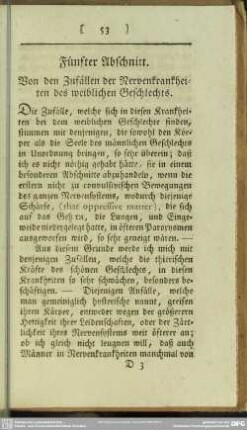 Fünfter Abschnitt. Von den Zufällen der Nervenkrankheiten des weiblichen Geschlechts