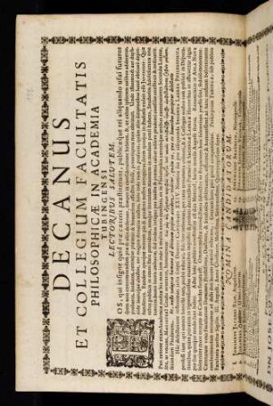 Decanus Et Collegium Facultatis Philosophicae In Academia Tubingensi Lectoribus Salutem