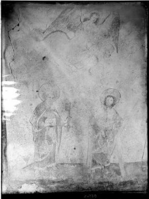 Burgheim Evangelische Kirche früher Sankt Peter Chor Nordwand Wandmalerei die Apostel Petrus und Andreas (um 1482)