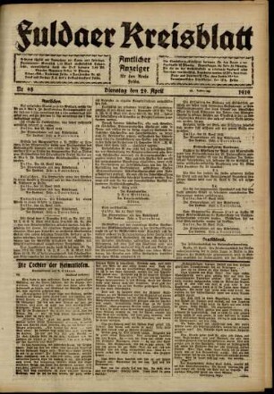 Ausgabe vom Dienstag, den 29. April 1919.