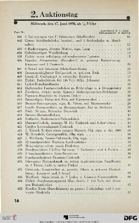 2. Auktionstag: Mittwoch, den 17. Juni 1936, ab ½ 3 Uhr (Nr. 401-800)