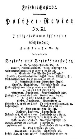 Friedrichsstadt. Polizei= Revier No. XI.