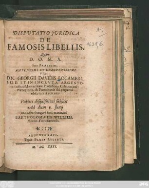 Disputatio Iuridica De Famosis Libellis