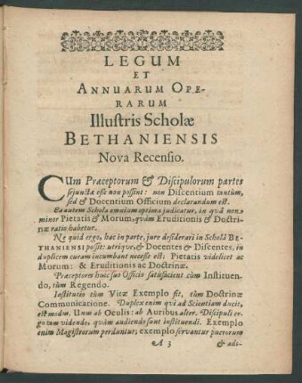 Legum Et Annuarum Operarum Illustris Scholae Bethaniensis Nova Recensio.