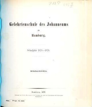 Gelehrtenschule des Johanneums zu Hamburg : Schuljahr .., 1878/79